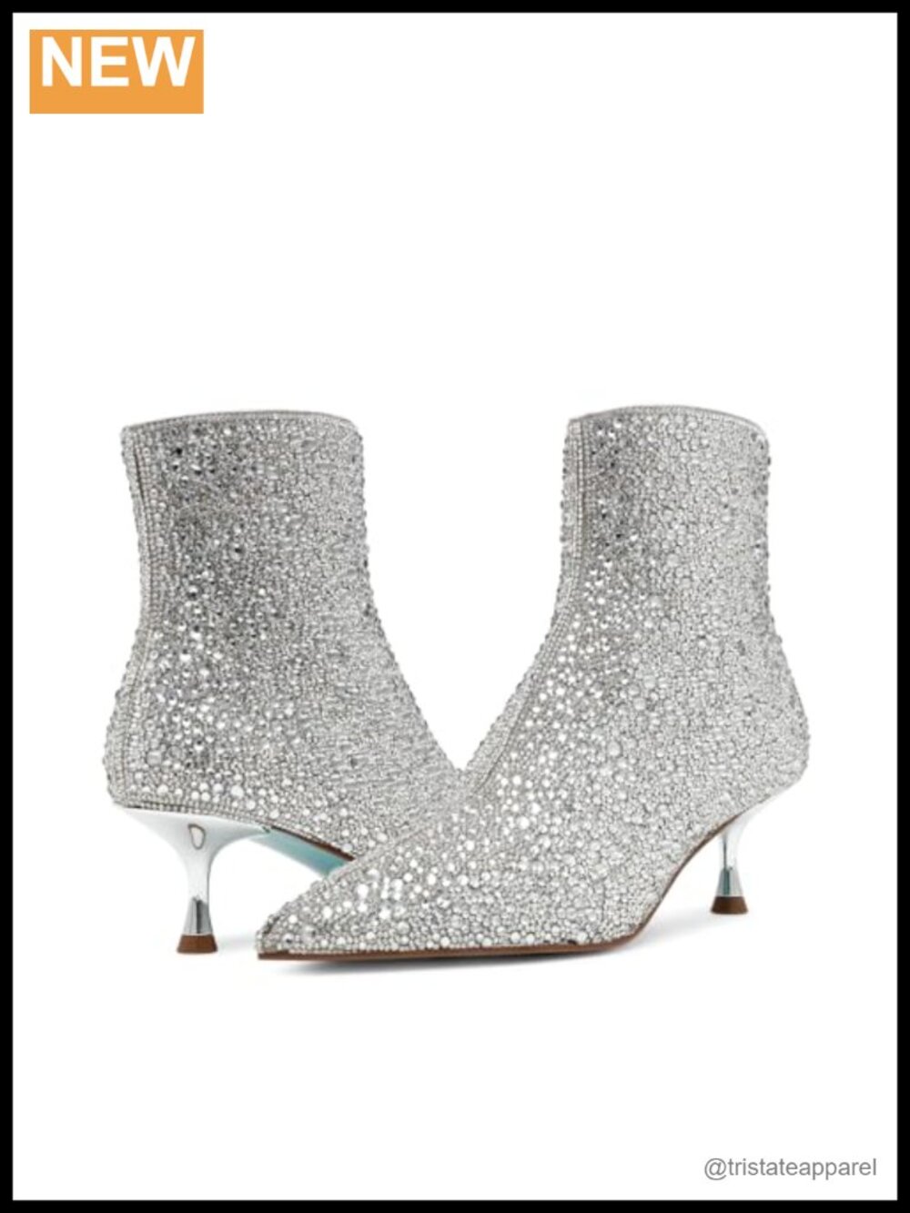 Rhinestone Ankle Bootie Kitten Heel Pointed Toe Side Zip